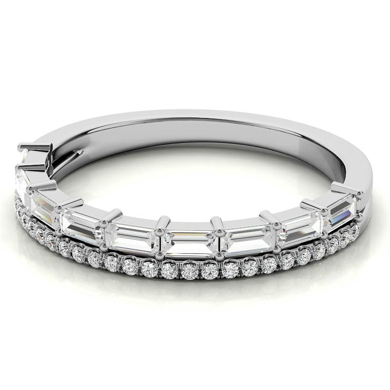 Double Row Round and Baguette Moissanite Stackable Band