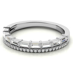 Double Row Round and Baguette Moissanite Stackable Band