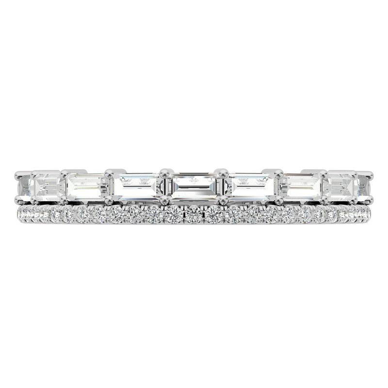 Double Row Round and Baguette Moissanite Stackable Band