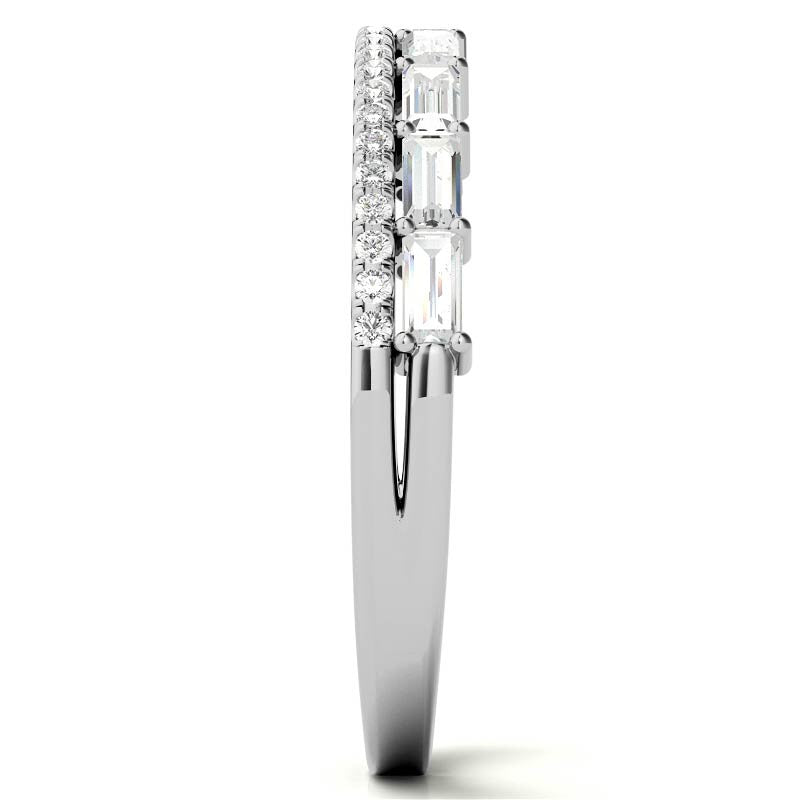 Double Row Round and Baguette Moissanite Stackable Band