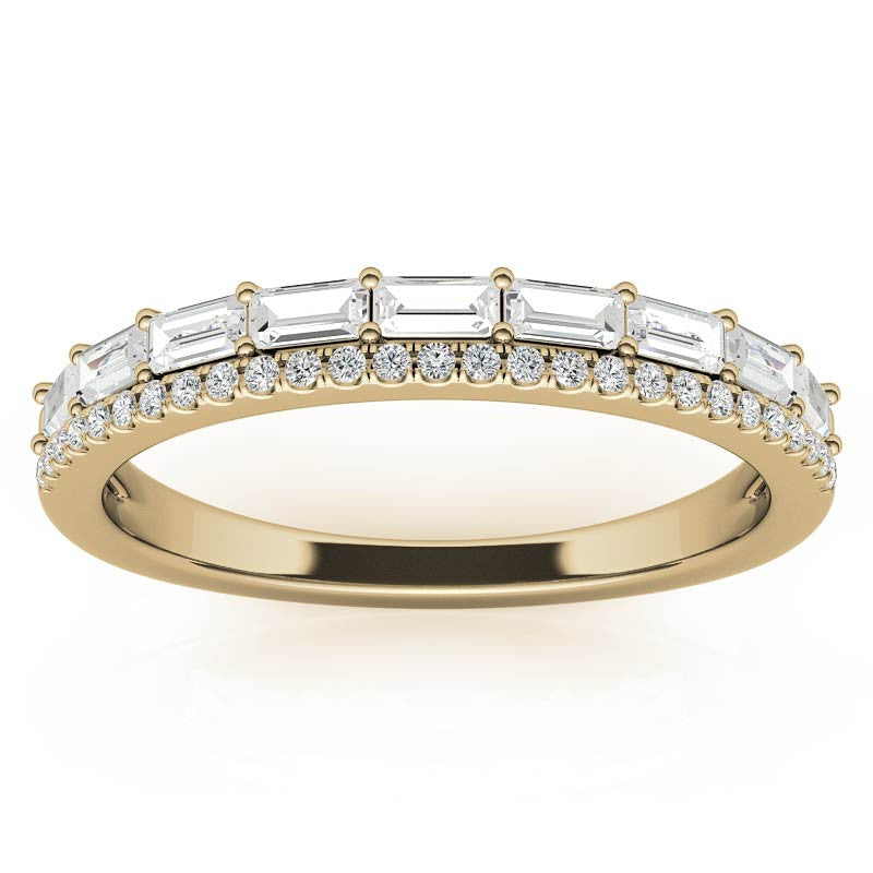 Double Row Round and Baguette Moissanite Stackable Band
