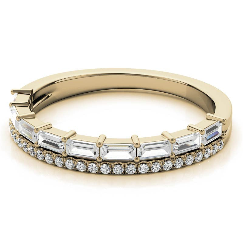 Double Row Round and Baguette Moissanite Stackable Band