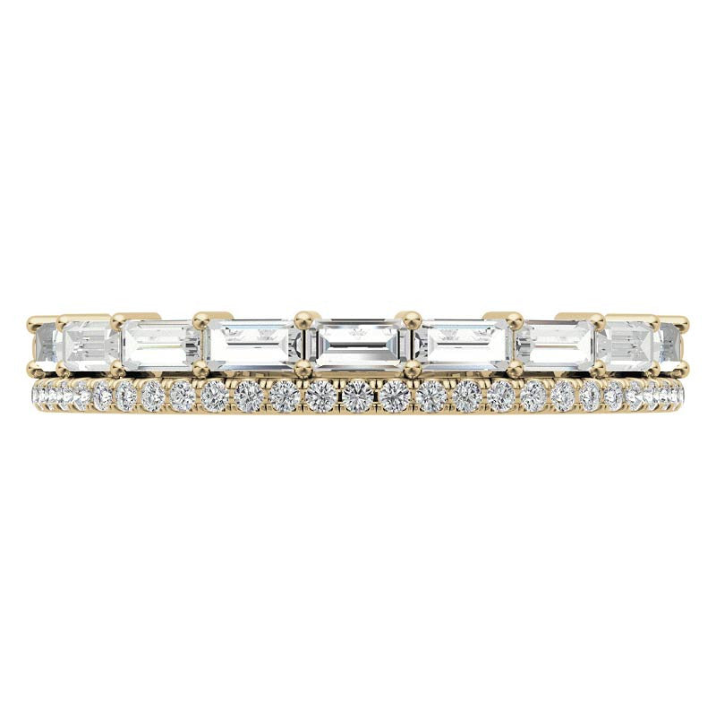 Double Row Round and Baguette Moissanite Stackable Band