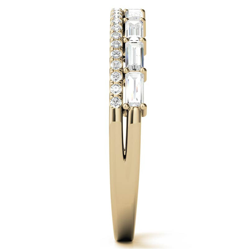 Double Row Round and Baguette Moissanite Stackable Band
