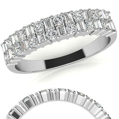 Round and Baguette Lab Grown Diamond Double Row Stackable Band