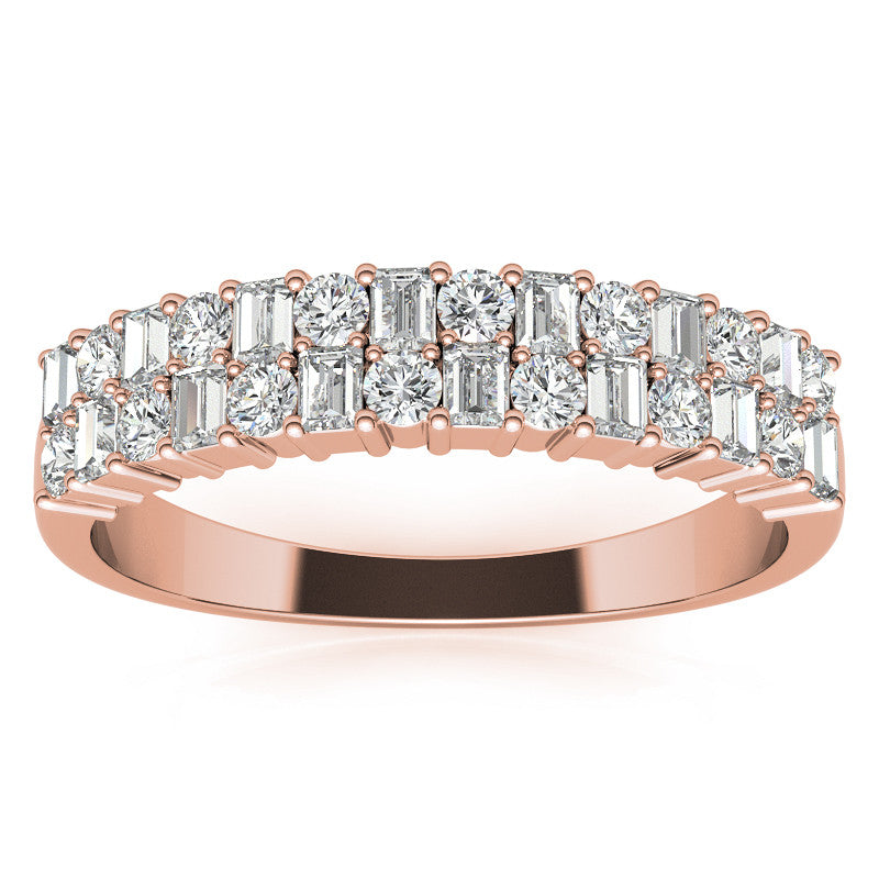 Round and Baguette Lab Grown Diamond Double Row Stackable Band