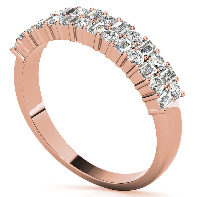 Round and Baguette Lab Grown Diamond Double Row Stackable Band