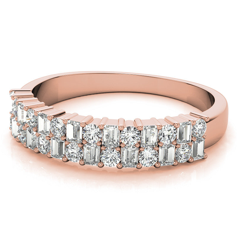 Round and Baguette Lab Grown Diamond Double Row Stackable Band