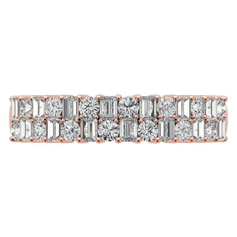 Round and Baguette Lab Grown Diamond Double Row Stackable Band
