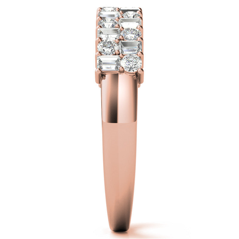 Round and Baguette Lab Grown Diamond Double Row Stackable Band