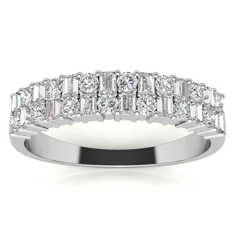 Round and Baguette Lab Grown Diamond Double Row Stackable Band