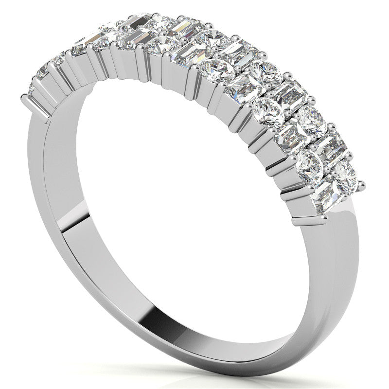 Round and Baguette Lab Grown Diamond Double Row Stackable Band