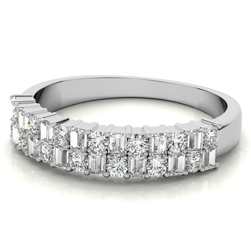 Round and Baguette Lab Grown Diamond Double Row Stackable Band