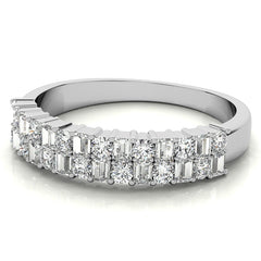 Round and Baguette Lab Grown Diamond Double Row Stackable Band