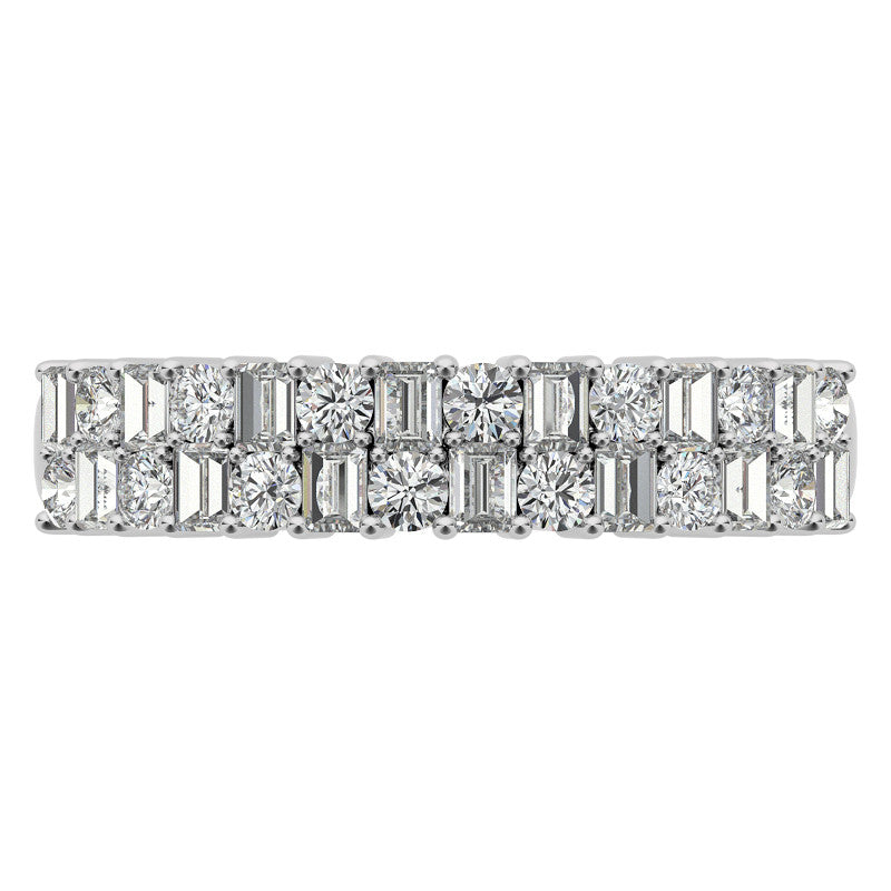 Round and Baguette Lab Grown Diamond Double Row Stackable Band