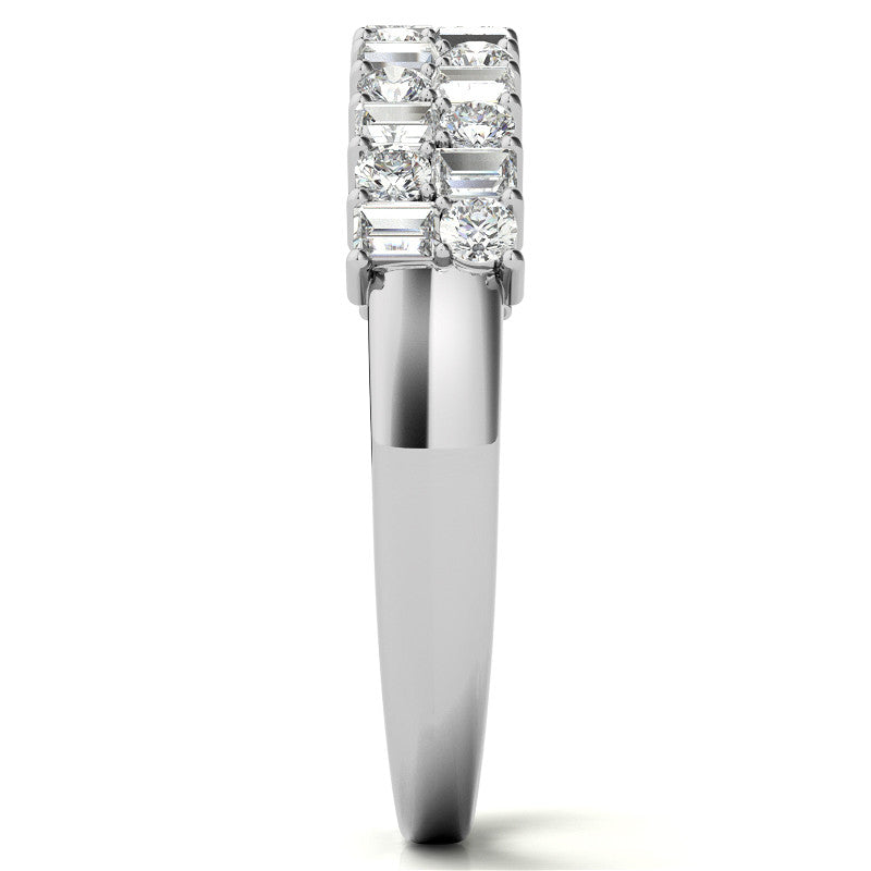 Round and Baguette Lab Grown Diamond Double Row Stackable Band