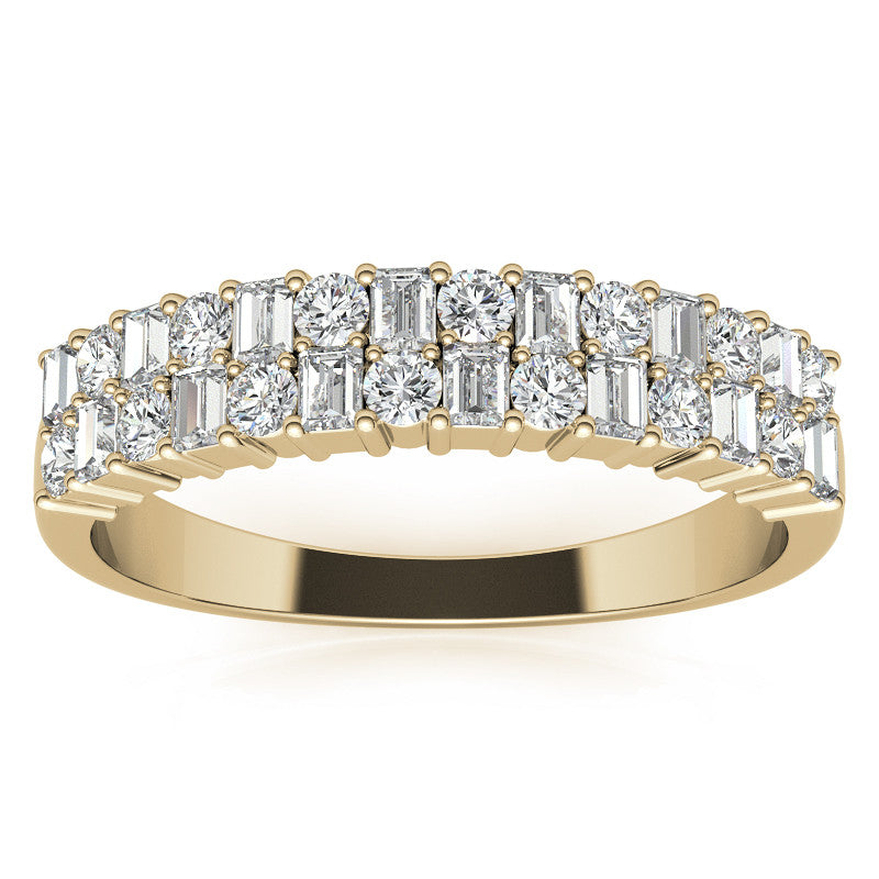 Round and Baguette Lab Grown Diamond Double Row Stackable Band