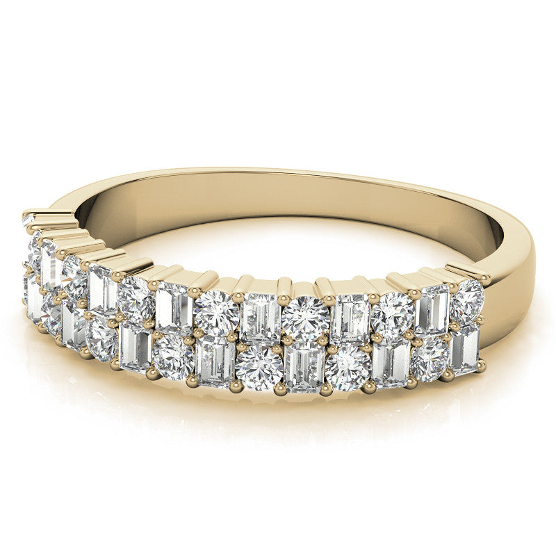 Round and Baguette Lab Grown Diamond Double Row Stackable Band