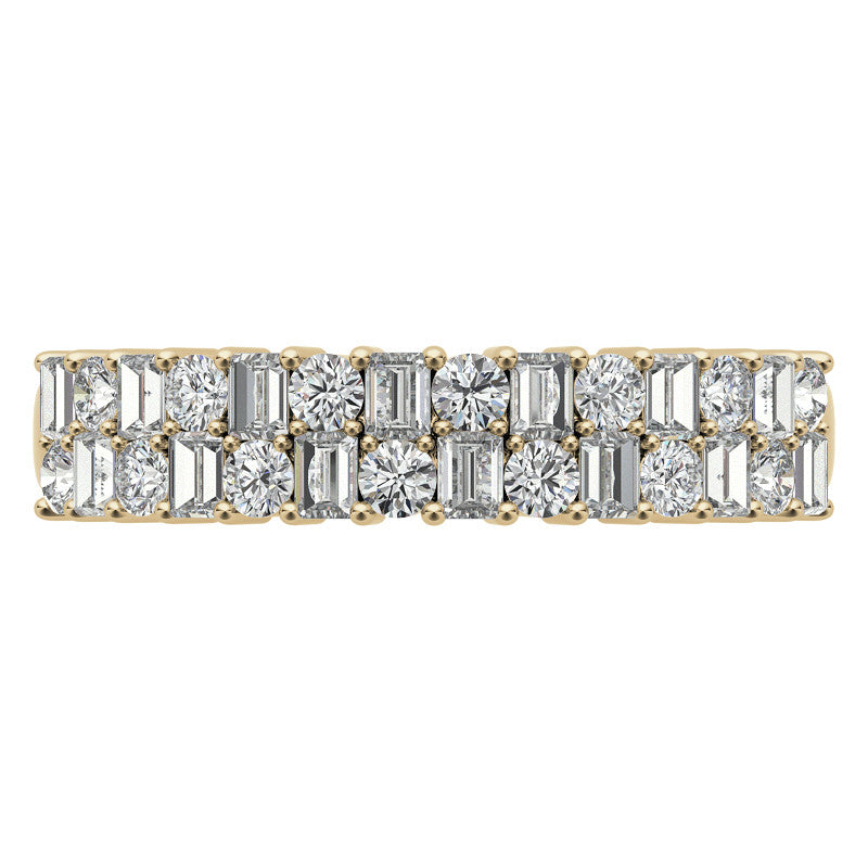 Round and Baguette Lab Grown Diamond Double Row Stackable Band