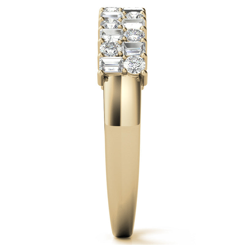Round and Baguette Lab Grown Diamond Double Row Stackable Band