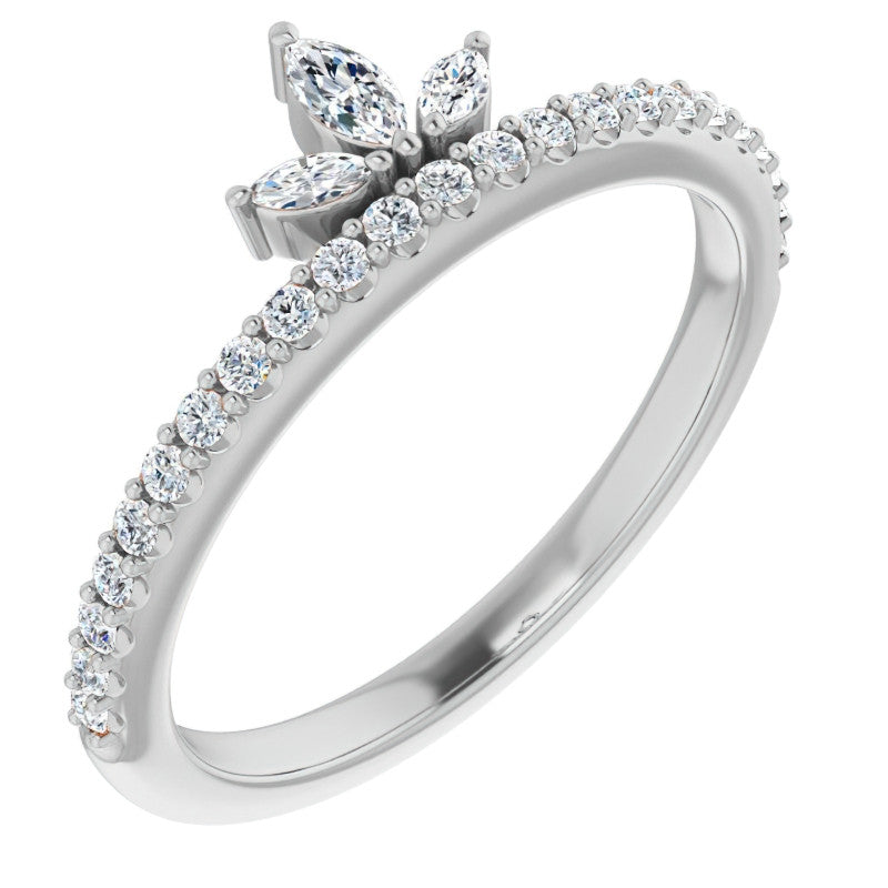 Marquise and Round Crown Inspired Moissanite Stackable Band