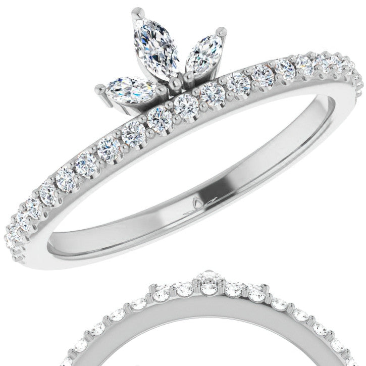 Marquise and Round Crown Inspired Moissanite Stackable Band