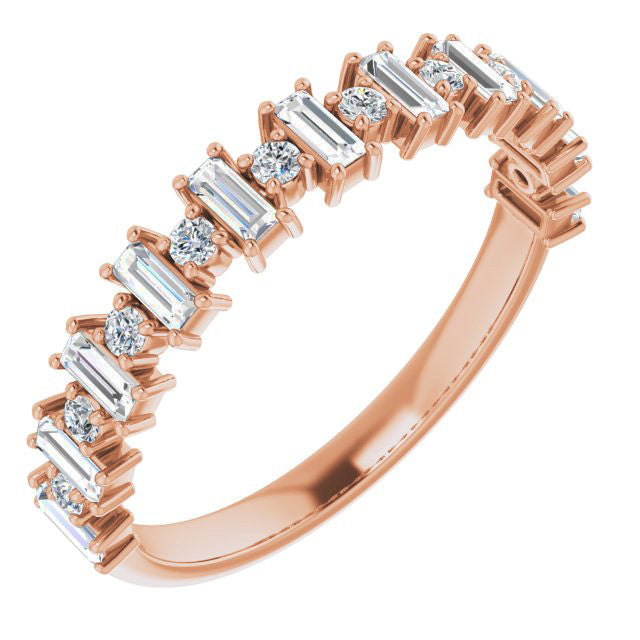 Round Alternating Moissanite Stackable Band
