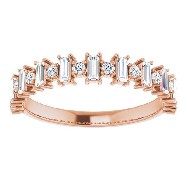 Round Alternating Moissanite Stackable Band