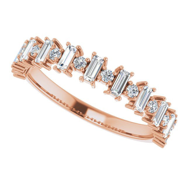 Round Alternating Moissanite Stackable Band