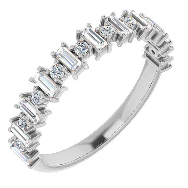 Round Alternating Moissanite Stackable Band