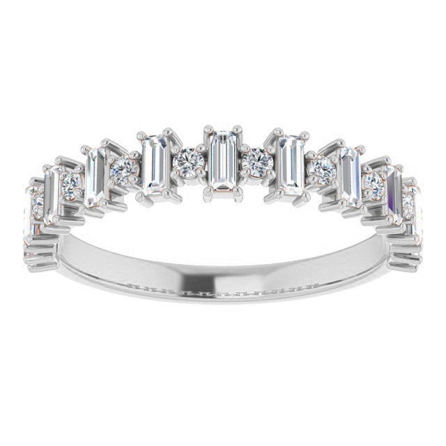 Round Alternating Moissanite Stackable Band