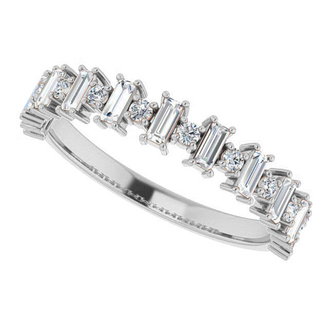 Round Alternating Moissanite Stackable Band