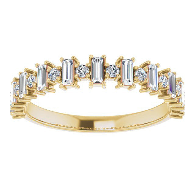 Round Alternating Moissanite Stackable Band