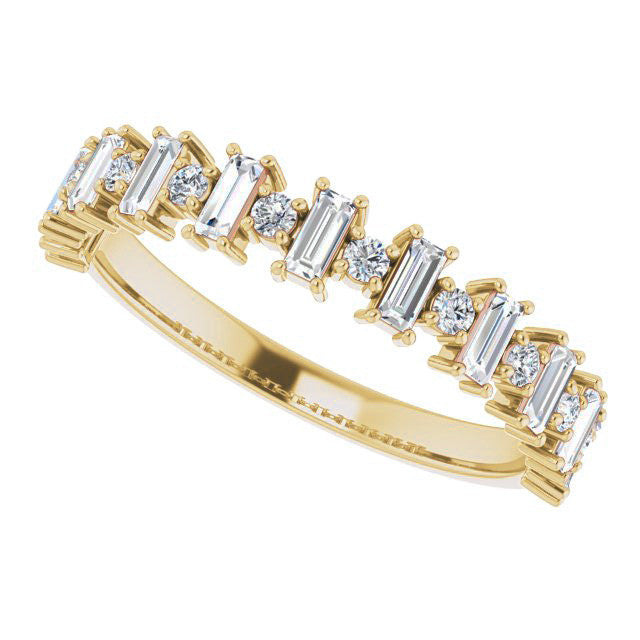Round Alternating Moissanite Stackable Band
