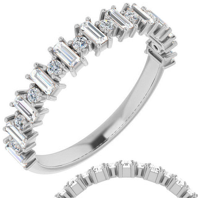 Round Alternating Moissanite Stackable Band