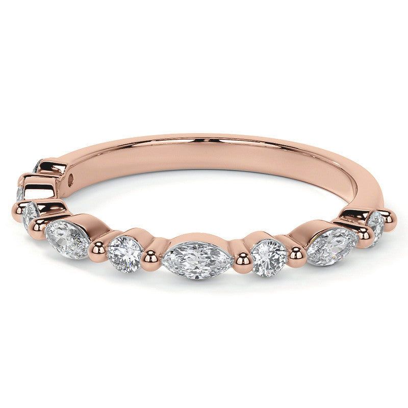 4x2mm Marquise and Round Single Shared Prong Diamond Stackable Band