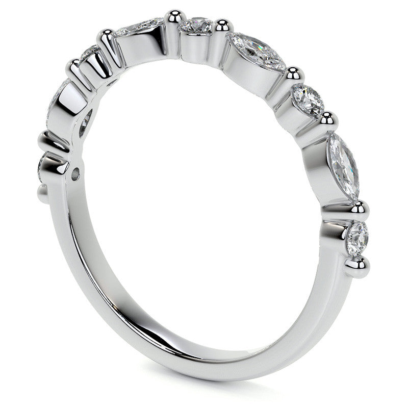 4x2mm Marquise and Round Single Shared Prong Diamond Stackable Band