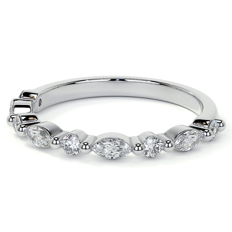 4x2mm Marquise and Round Single Shared Prong Diamond Stackable Band