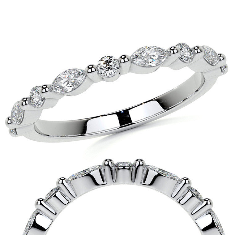 4x2mm Marquise and Round Single Shared Prong Diamond Stackable Band