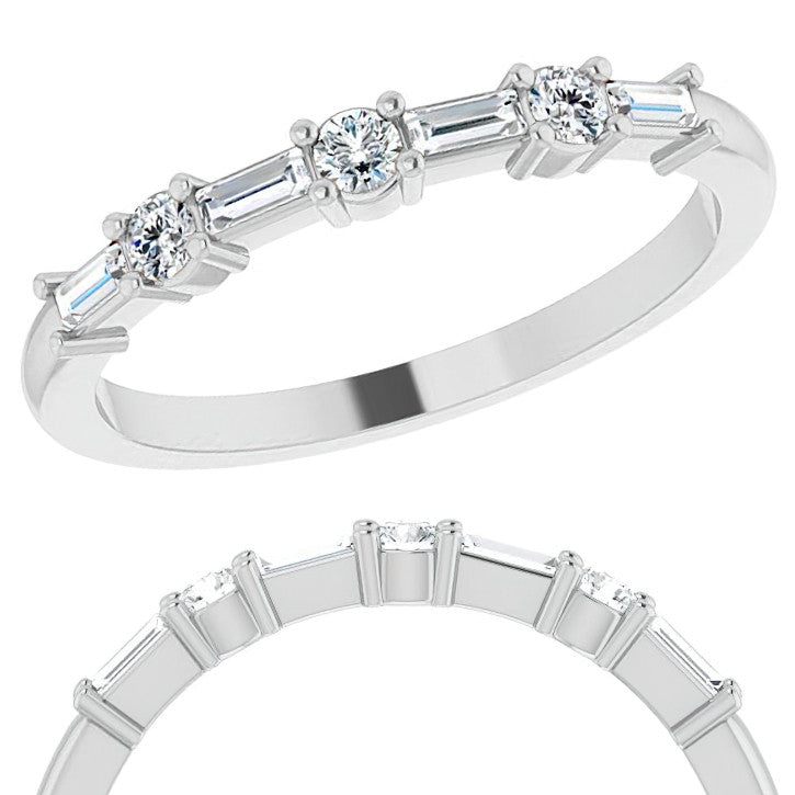 Baguette and Round Lab Diamond Stackable Band