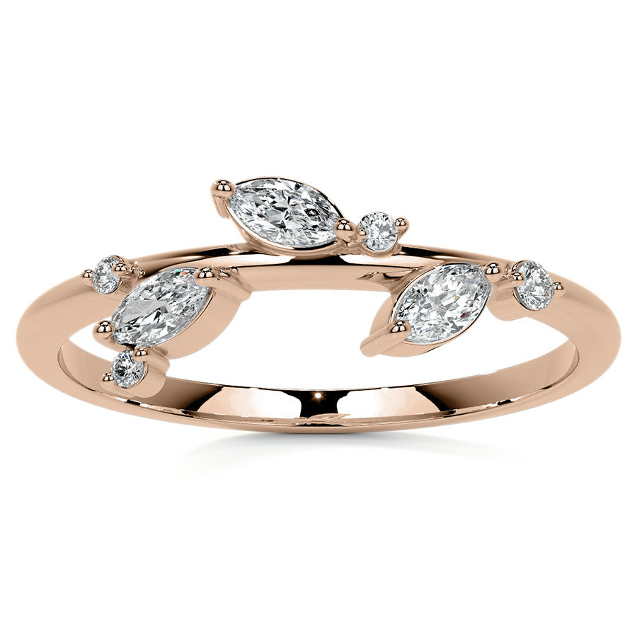 Round and Marquise Leaf Design Moissanite Stackable Band