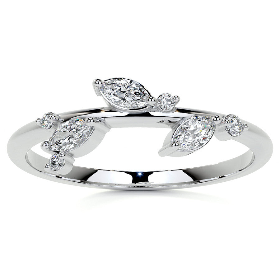 Round and Marquise Leaf Design Moissanite Stackable Band