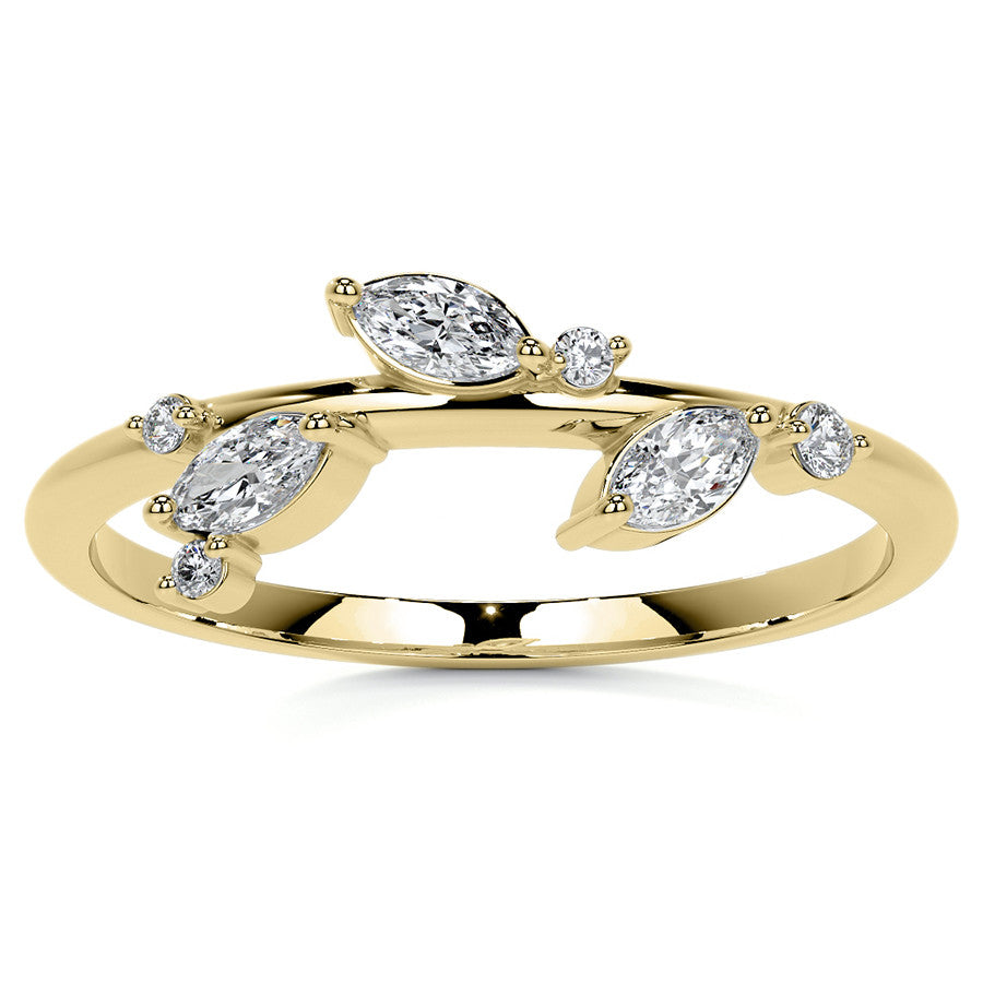 Round and Marquise Leaf Design Moissanite Stackable Band
