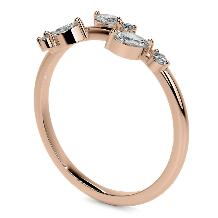 Round and Marquise Leaf Design Moissanite Stackable Band