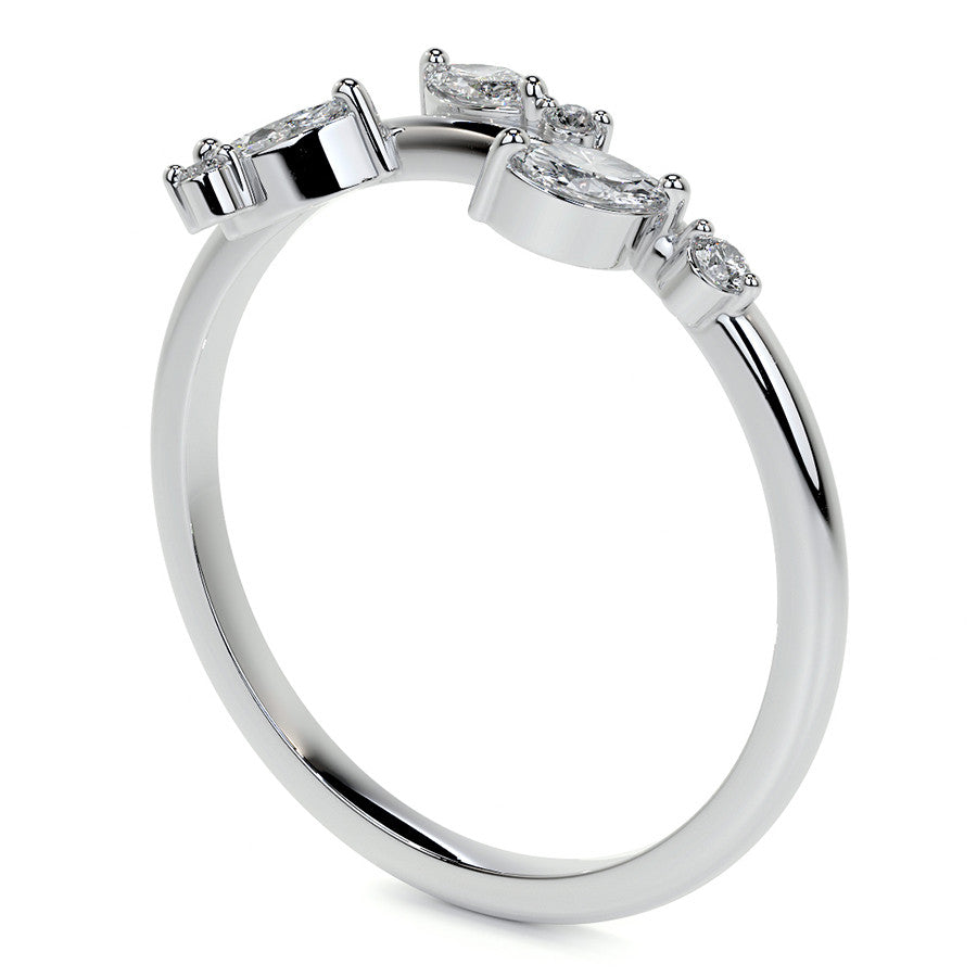 Round and Marquise Leaf Design Moissanite Stackable Band