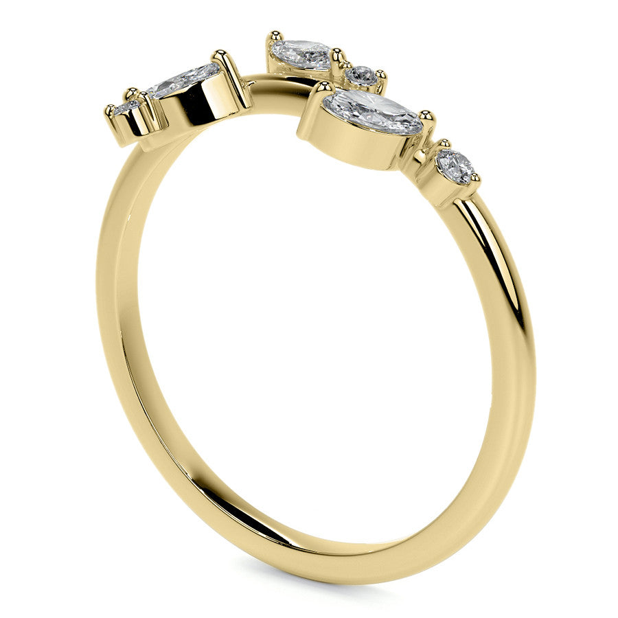 Round and Marquise Leaf Design Moissanite Stackable Band