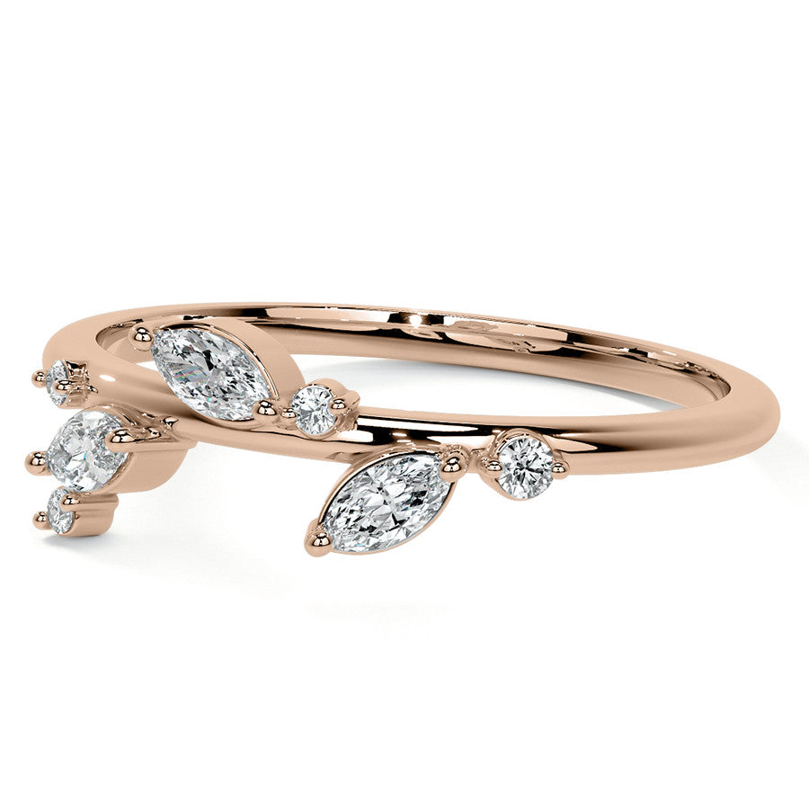 Round and Marquise Leaf Design Moissanite Stackable Band