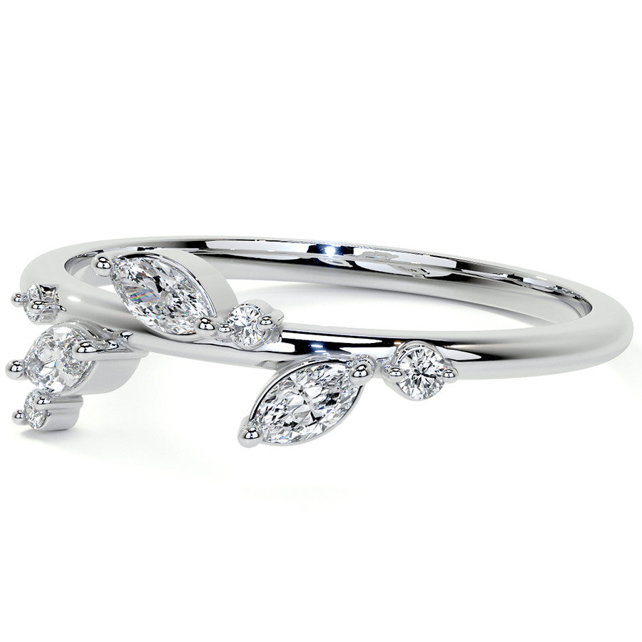 Round and Marquise Leaf Design Moissanite Stackable Band