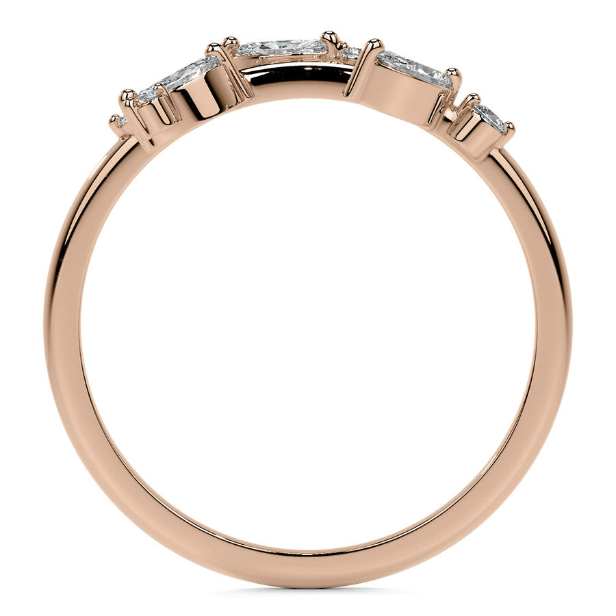 Round and Marquise Leaf Design Moissanite Stackable Band