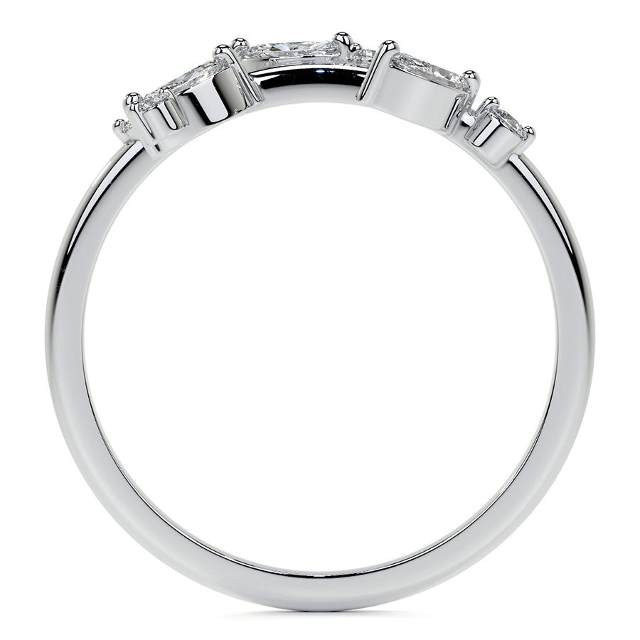 Round and Marquise Leaf Design Moissanite Stackable Band